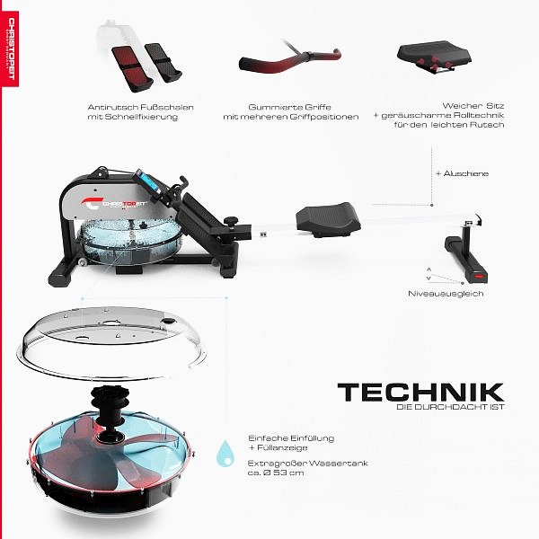 Irklavimo treniruoklis su vandens pasipriešinimo sistema Christopeit WP1000 LCD