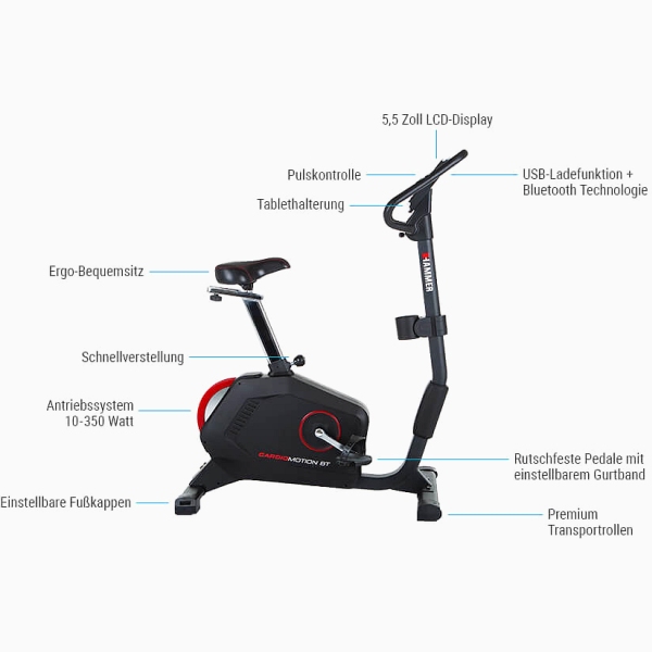 Dviratis treniruoklis ergometras Hammer Cardio Motion BT LCD