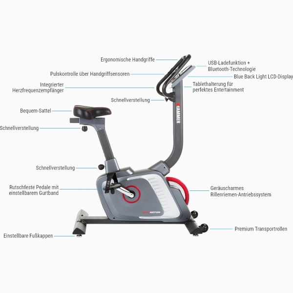 Dviratis treniruoklis ergometras HAMMER Ergo-Motion BT LCD