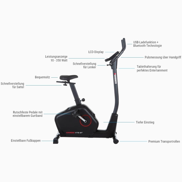 Dviratis treniruoklis Hammer Cardio XT6 BT LCD Dviratis treniruoklis Hammer Cardio XT6 BT LCD