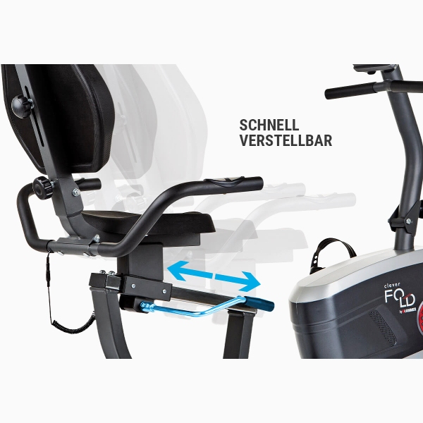 Horizontalus sulankstomas dviratis treniruoklis ergometras Hammer CleverFold RC5 LCD