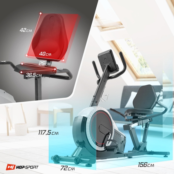 Horizontalus dviratis treniruoklis su rankiniu (mechaniniu) valdymu Hop-Sport Pulse HS-060LS LCD Horizontalus dviratis treniruoklis su rankiniu (mechaniniu) valdymu Hop-Sport Pulse HS-060LS LCD