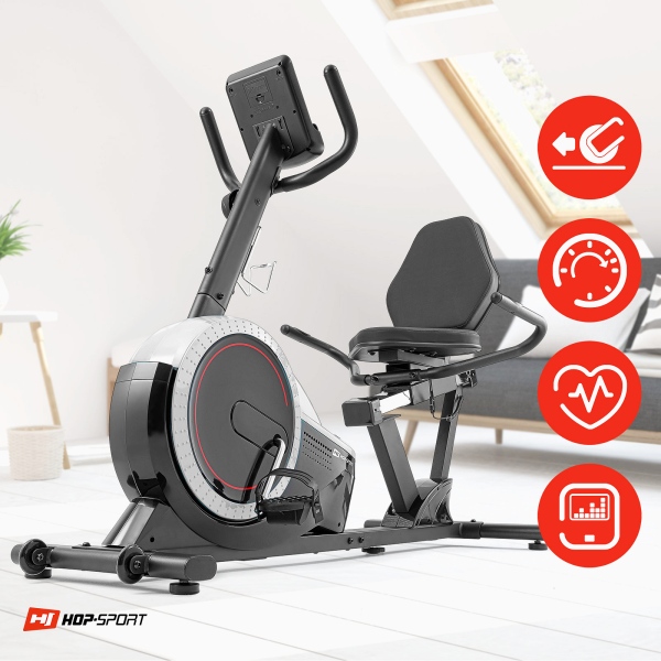 Horizontalus dviratis treniruoklis su rankiniu (mechaniniu) valdymu Hop-Sport Pulse HS-060LS LCD Horizontalus dviratis treniruoklis su rankiniu (mechaniniu) valdymu Hop-Sport Pulse HS-060LS LCD