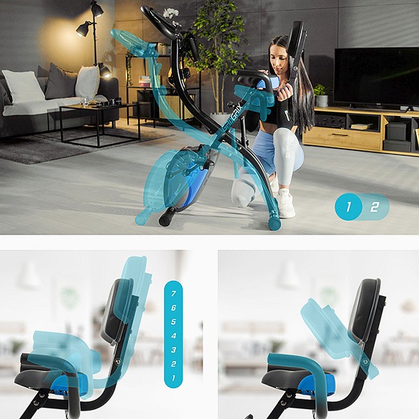 Komfortiškas sulankstomas dviratis treniruoklis su nugaros atlošu ir gumom Hop-Sport Grix HS-3010XB LCD Komfortiškas sulankstomas dviratis treniruoklis su nugaros atlošu ir gumom Hop-Sport Grix HS-3010XB LCD