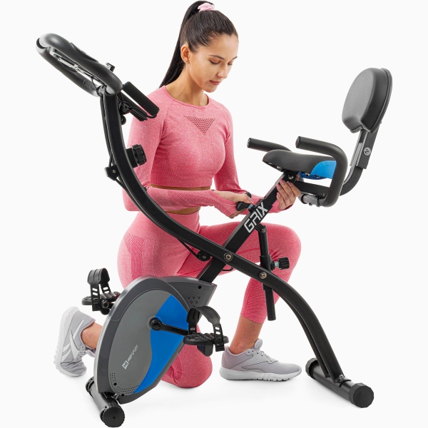 Komfortiškas sulankstomas dviratis treniruoklis su nugaros atlošu ir gumom Hop-Sport Grix HS-3010XB LCD Komfortiškas sulankstomas dviratis treniruoklis su nugaros atlošu ir gumom Hop-Sport Grix HS-3010XB LCD