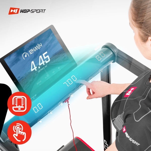Kompaktiškai sulankstomas bėgimo / ėjimo takelis Hop-Sport Clip HS-900LB LED Kompaktiškai sulankstomas bėgimo / ėjimo takelis Hop-Sport Clip HS-900LB LED
