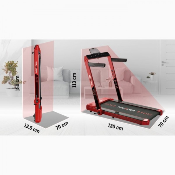Kompaktiškas sulankstomas bėgimo / ėjimo takelis Thunder RunPad RACE-Red LCD