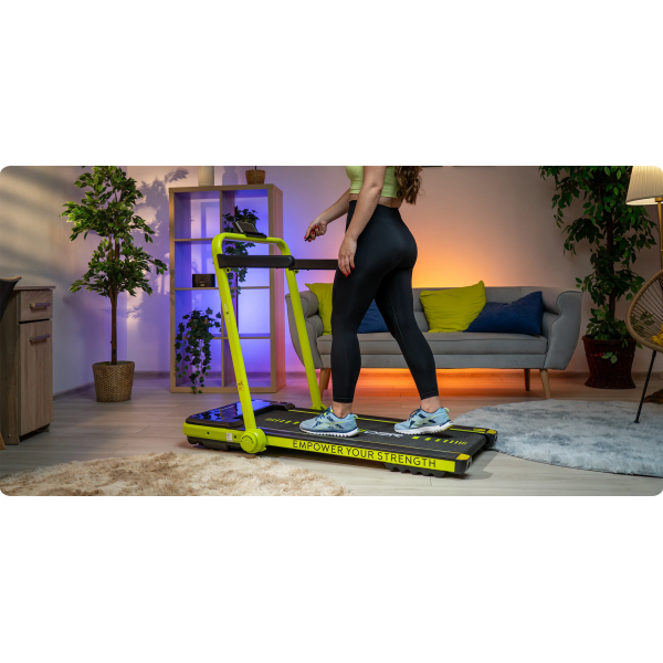 Kompaktiškas sulankstomas bėgimo / ėjimo takelis Thunder RunPad IMPACT-Lime LCD