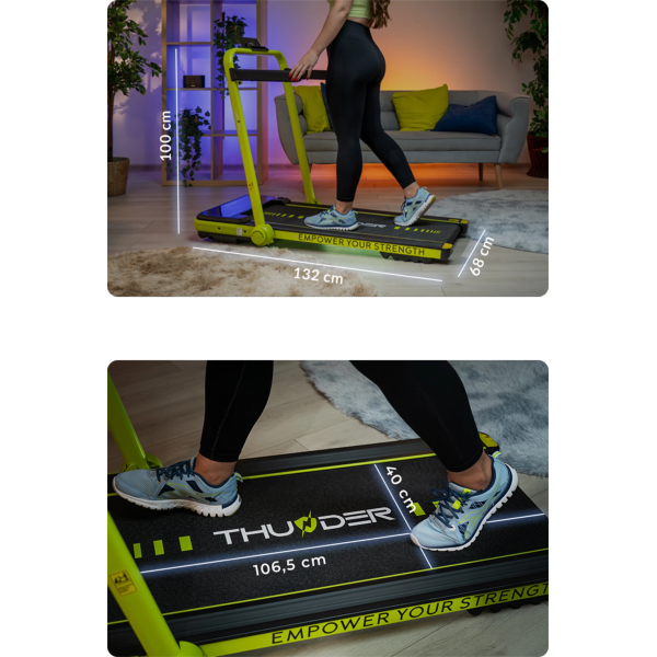 Kompaktiškas sulankstomas bėgimo / ėjimo takelis Thunder RunPad IMPACT-Lime LCD