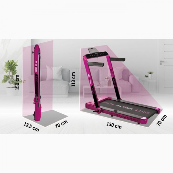 Kompaktiškas sulankstomas bėgimo / ėjimo takelis Thunder RunPad RACE-Pink LCD