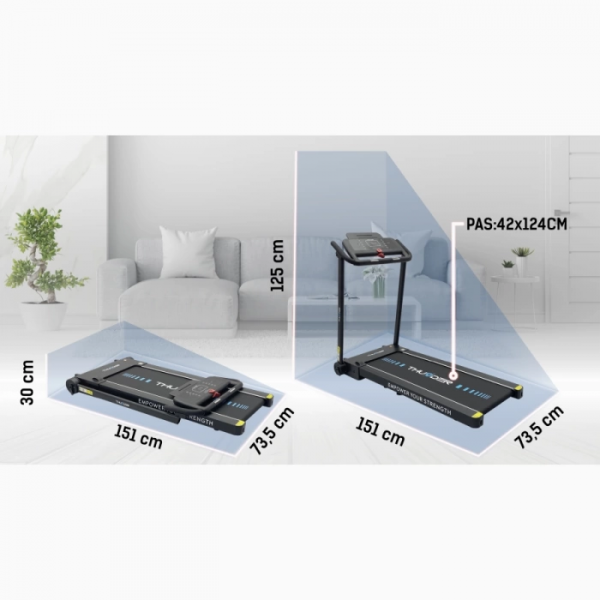 Kompaktiškas sulankstomas bėgimo / ėjimo takelis Thunder RunPad REVO-Black LCD