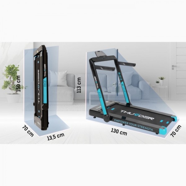 Kompaktiškas sulankstomas bėgimo / ėjimo takelis Thunder RunPad RACE-Black LCD