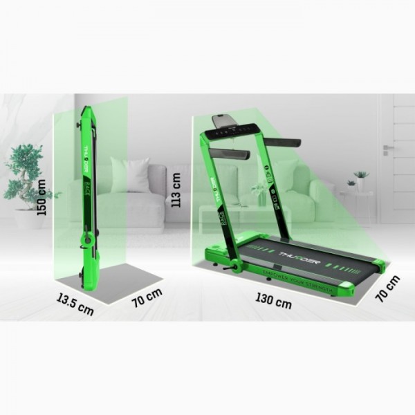 Kompaktiškas sulankstomas bėgimo / ėjimo takelis Thunder RunPad RACE-Green LCD