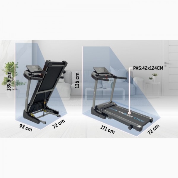Sulankstomas bėgimo / ėjimo takelis Thunder Treadmill NETO-Black LCD