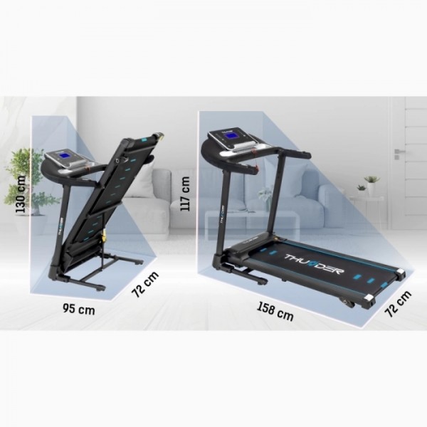 Sulankstomas bėgimo / ėjimo takelis Thunder Treadmill RAPID-Black LCD