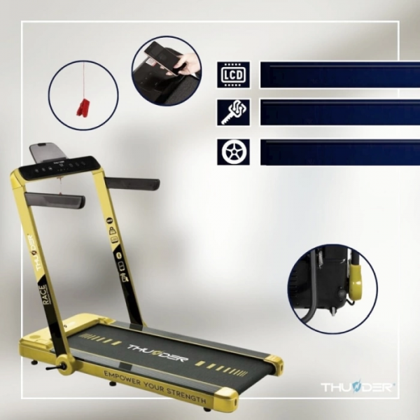 Kompaktiškas sulankstomas bėgimo / ėjimo takelis Thunder RunPad RACE-Gold LCD